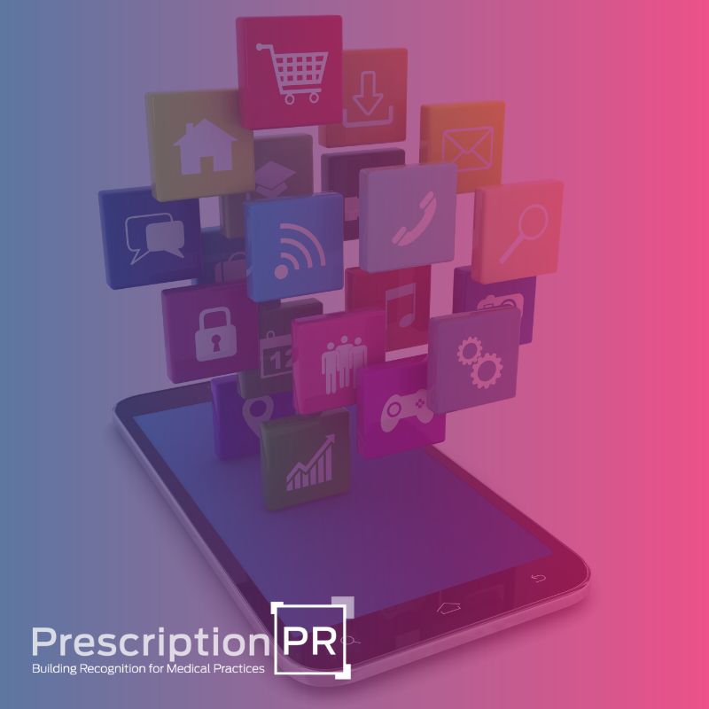 An image of a smartphone with the words prescription pr. This healthcare image showcases the use of apps in managing prescriptions.