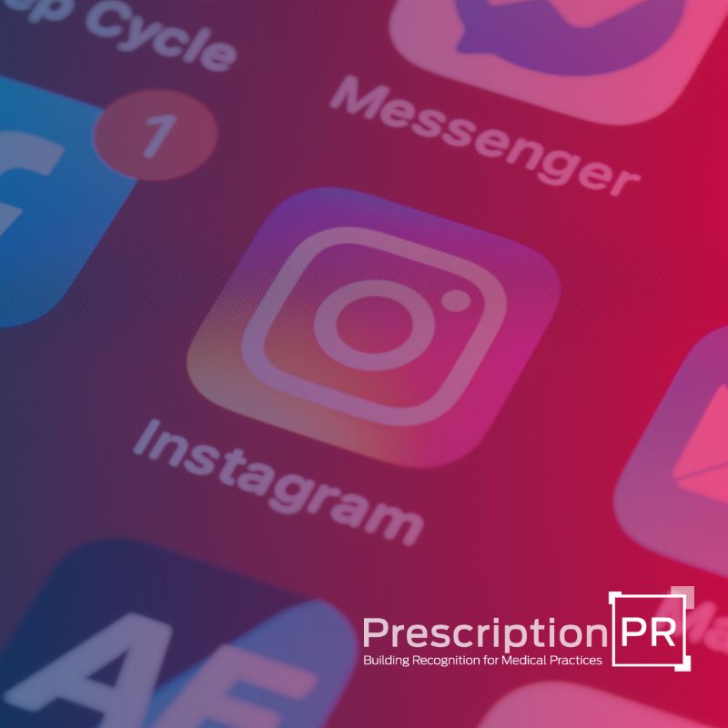 A group of Instagram icons showcasing the power of social media in healthcare marketing, adorned with the words prescription pr.