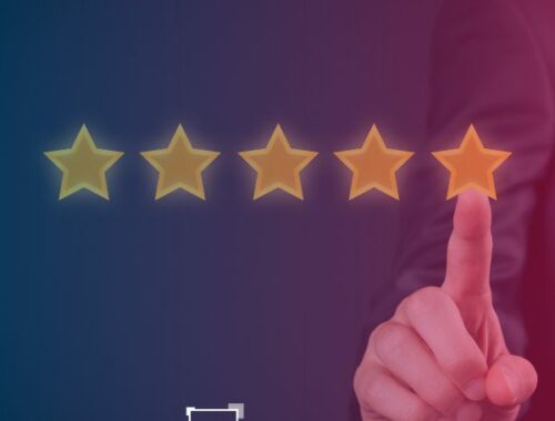 Business professional giving a negative four-star Healthgrades review.